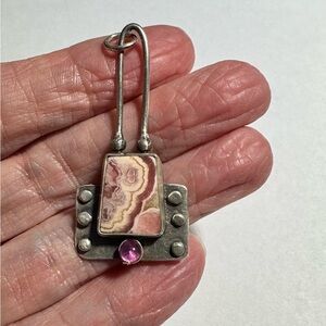 Artisan Handcrafted Rhodochrosite and Pink Sapphire Set in Sterling Pendant